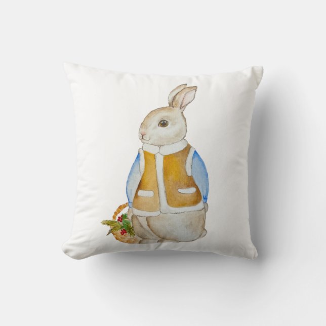 Almofada Bela lebre de Natal com uma cesta com farelo de sp (Frente)