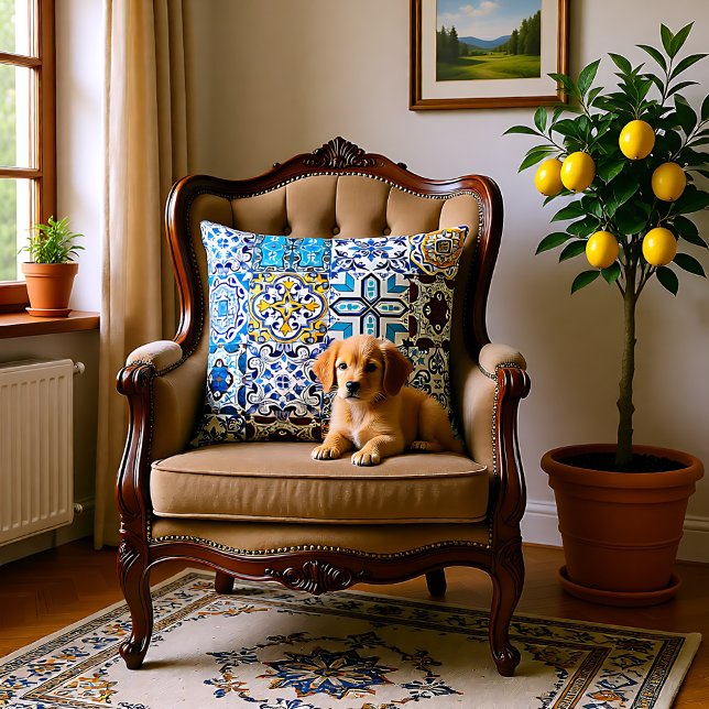 Almofada 🤩 bela mistura de Travesseiro decorativo Azulejos (🤩 Beautiful mix of Azulejos Throw Pillow)