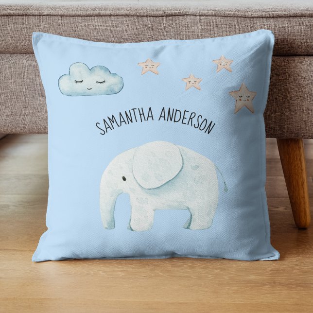 Almofada Bela Moderna Pastel Blue Elephant & Stars Kid (Criador carregado)