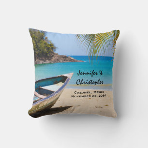 Almofada Bela praia tropical com um casamento de Rowboat