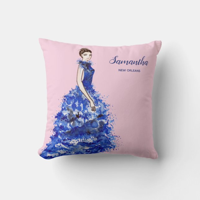 Almofada Bela Senhora com Vestido Azul Brilhante Moda (Frente)