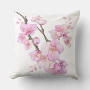 Almofada Belas flores de cerejeira Sakura em rosa água-fort