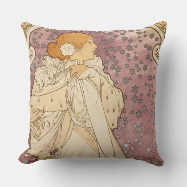 Almofada Beleza da Mulher Mucha Art Nouveau (Frente)