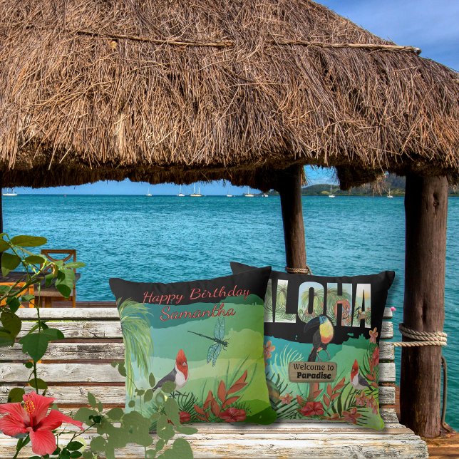 Almofada Beleza Tropical Personalizada Aloha de Dois Lados (Personalized Aloha Tropical Beauty Double-Sided Throw Pillow)