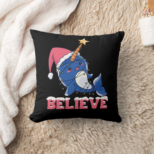 Almofada Believe Narwhal Christmas Snow Fairy Lights (Cobertor)