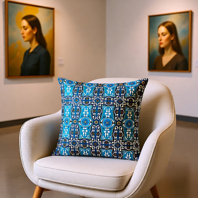 Almofada 💙 🤎 Belíssima turquesa - Azulejos castanhos, 8 (💙🤎 Beautiful turquoise - brown Azulejos, 8 Throw Pillow)