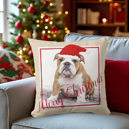 Almofada Belo Bulldog Inglês Feliz Foto de Natal