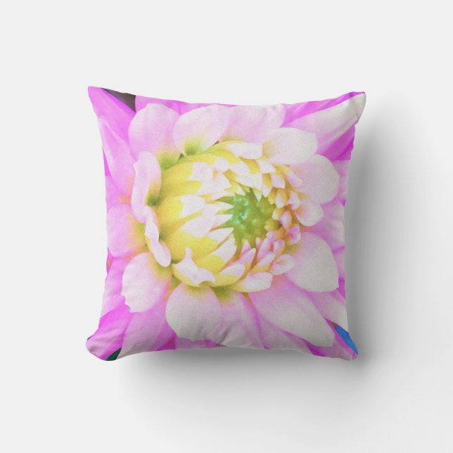 Almofada Belo Cacto Rosa, Branco e Amarelo Dahlia Macro (Frente)