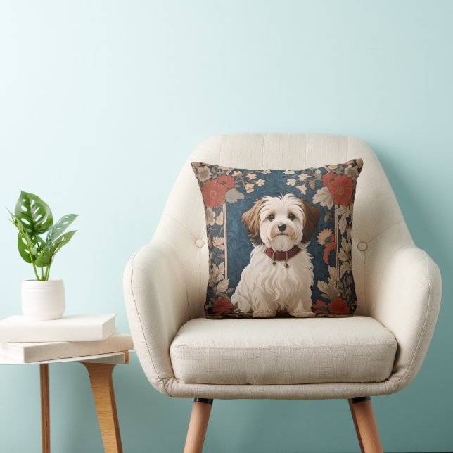 Almofada Belo Cão Havanês William Morris Floral (Cadeira)