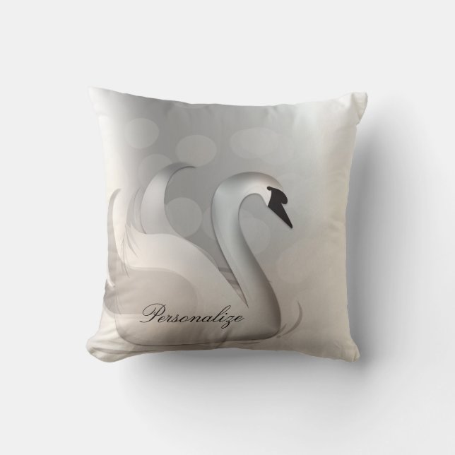 Almofada Belo Cisne Branco & Prata Elegante Chic Personaliz (Frente)