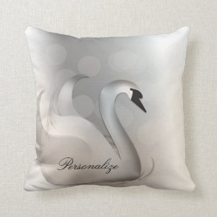 Almofada Belo Cisne Branco & Prata Elegante Chic Personaliz
