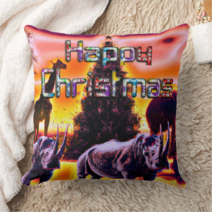 Almofada Belo Colorir Rhinos Natal Sunset Sky