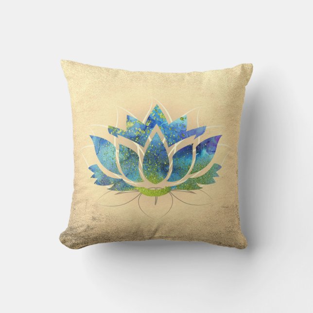 Almofada Belo Dourado Lotus Azul, Zen (Frente)