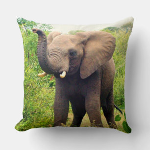 Almofada Belo Elefante Africano & Plantas Tropicais