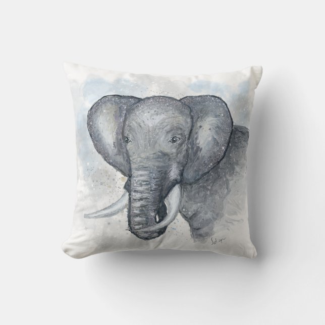 Almofada Belo Elefante Prateado Brilhante (Frente)