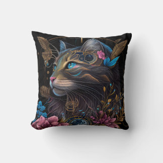 Almofada Belo galpão Maine Coon com flores Arte AI