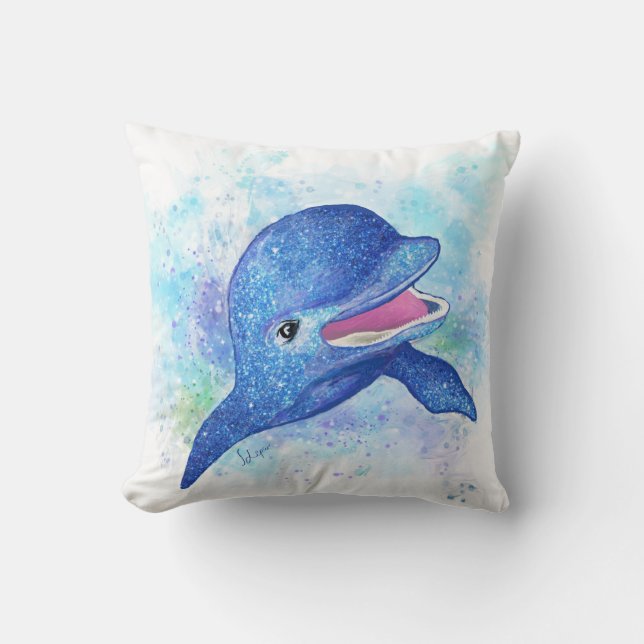 Almofada Belo Golfinho Azul Brilhante (Frente)