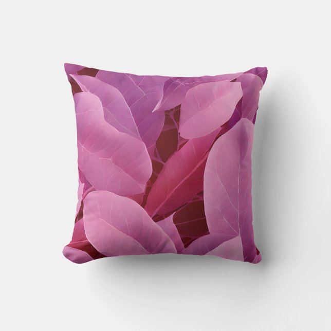 Almofada Belo Padrão de Folha Rosa (Frente)