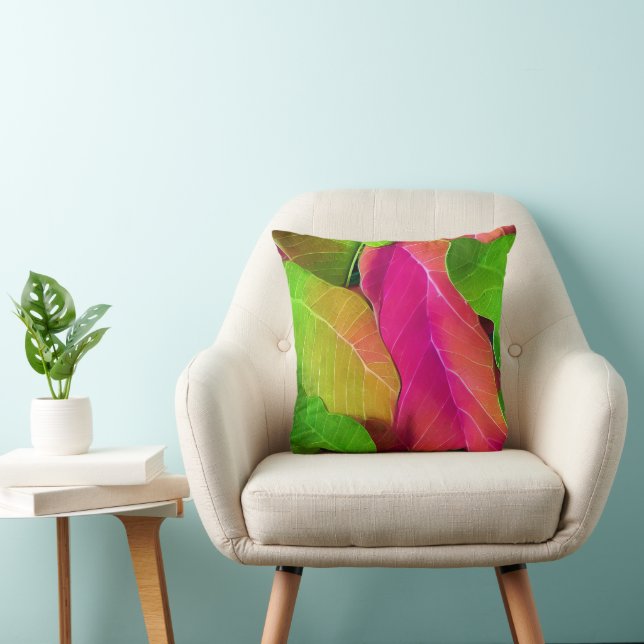 Almofada Belo padrão de folha rosa e verde (Cadeira)