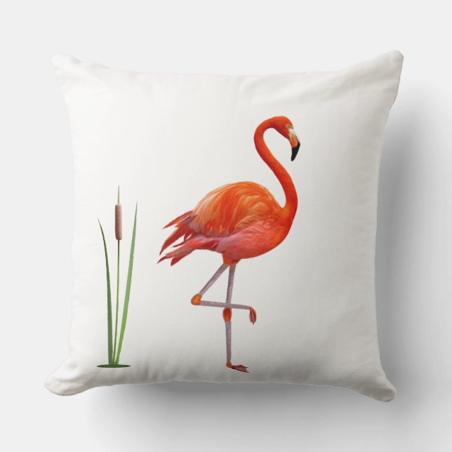 Almofada Belo Pássaro Flamingo Vermelho & Planta de Junco e (Frente)