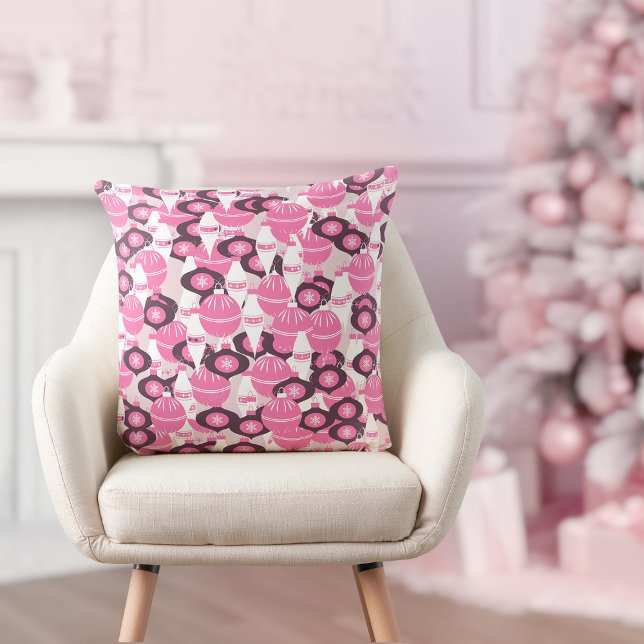 Almofada Belo Rosa E Preto, Feliz Natal (pretty pink and black festive merry Christmas throw pillow)