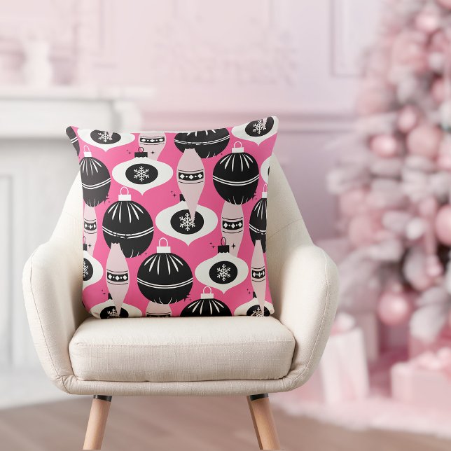 Almofada Belo Rosa E Preto, Feliz Natal (pretty pink and black festive merry Christmas throw pillow)