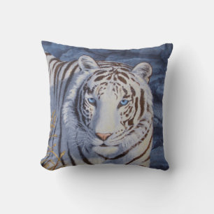 Almofada Belo Tigre Branco com Olhos Azuis Cristais