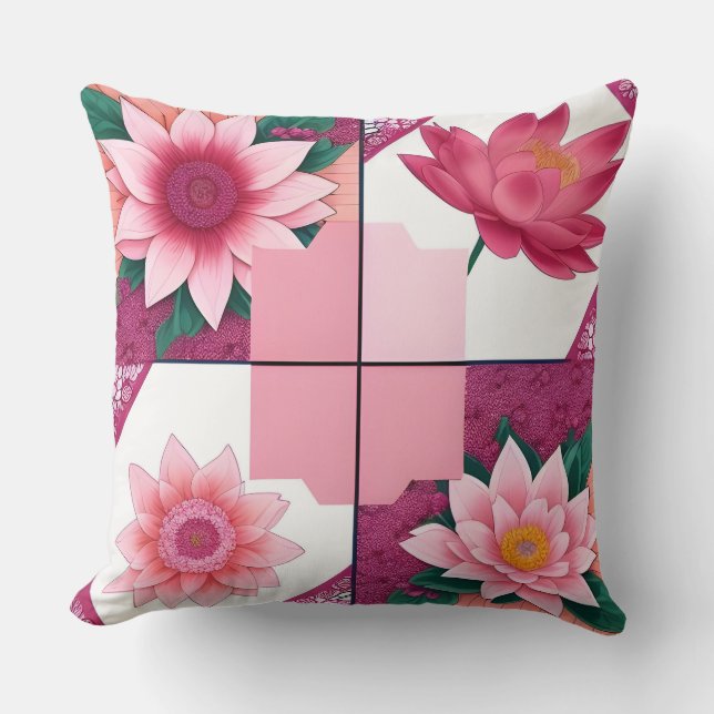 Almofada Belo Trabalho de arte Floral Com Flores Rosa (Frente)