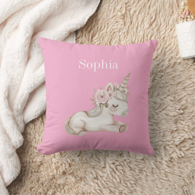 Almofada Belo Unicórnio Floral Branco Rosa (Cobertor)