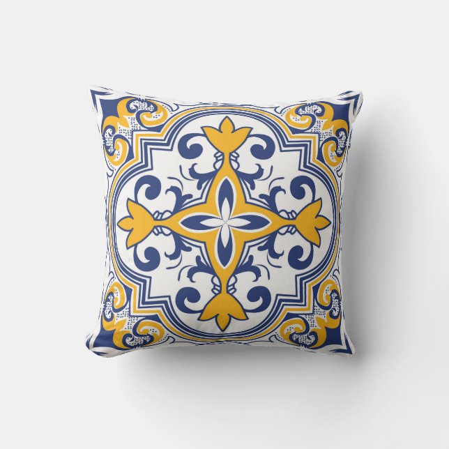 Almofada 💙 💛 Belos Azulejos Azulejos 9 Throw Pi (Frente)