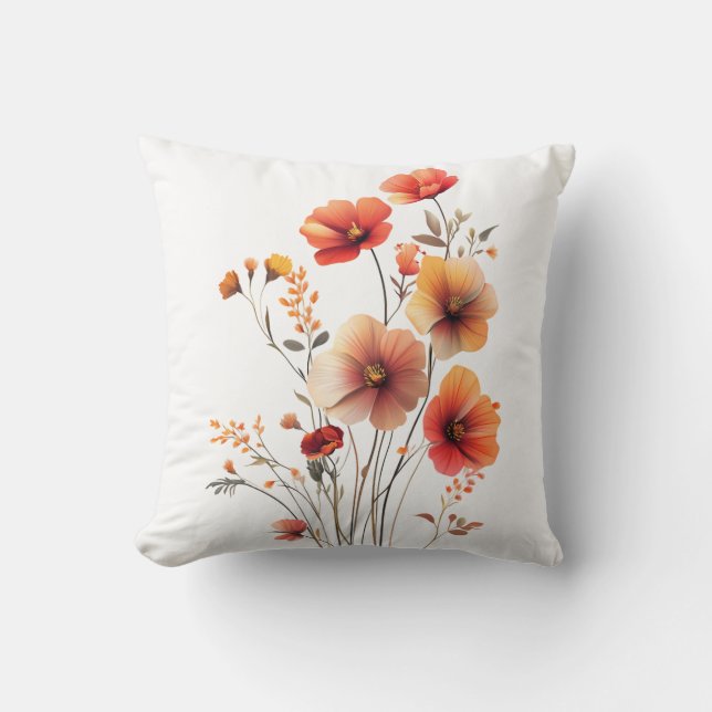 Almofada Belos Flores de Laranja e Amarelo (Frente)