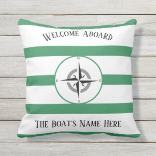 Almofada Bem-vindo A Bordo De Barcos Nome Greve Verde Marin