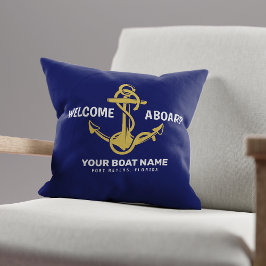 Almofada Bem-vindo a Bordo Náutico Azul Marinho Dourado Nom