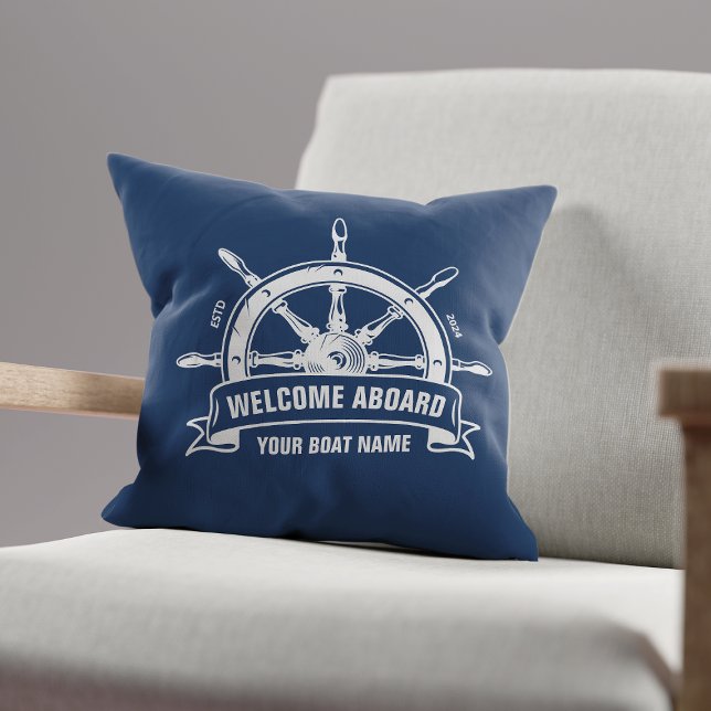 Almofada Bem-vindo a bordo Roda do Navio Náutico Azul Perso (Criador carregado)