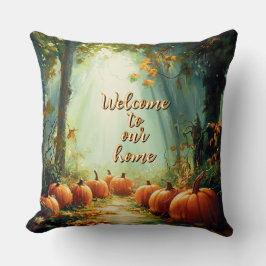 Almofada "Bem-vindo à nossa casa" Bonito outono de Pumpkin