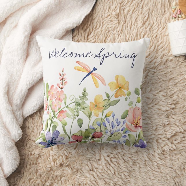 Almofada Bem-vindo à Primavera com Flores Silvestres e Libé (Cobertor)