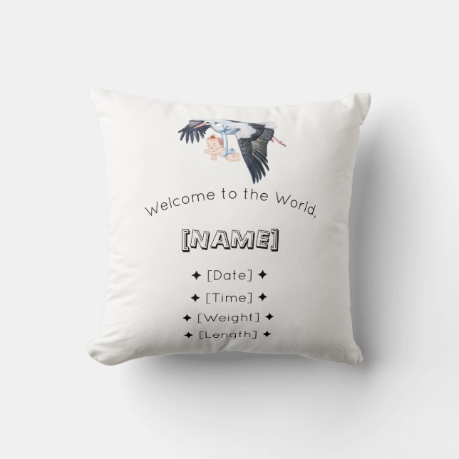Almofada Bem-vindo ao World Custom Name & Birth Stats Bab (Frente)