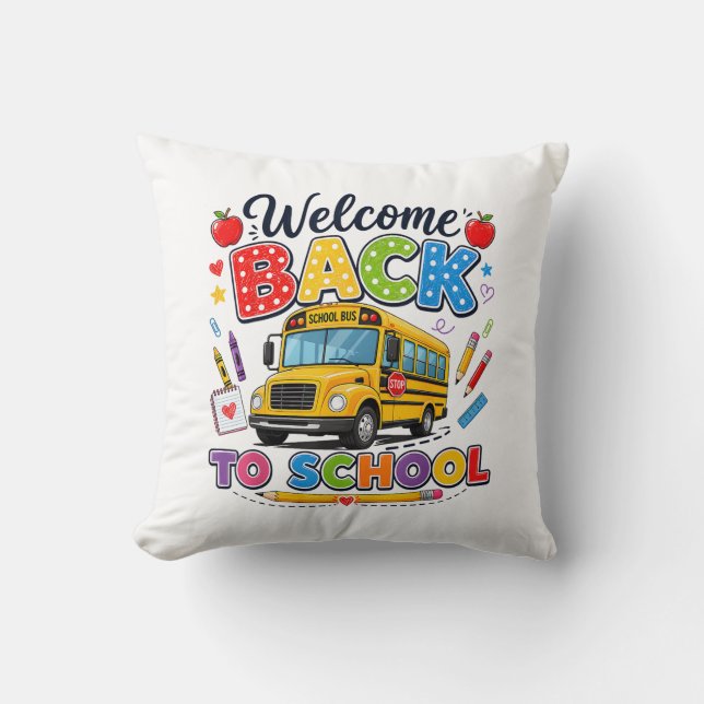 Almofada Bem-vindo de Volta ao Ônibus Escolar Camisetas Pri (Frente)