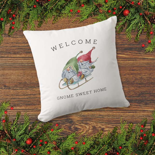 Almofada Bem-vindo Gnome Sweet Home Christmas Sleigh (Criador carregado)
