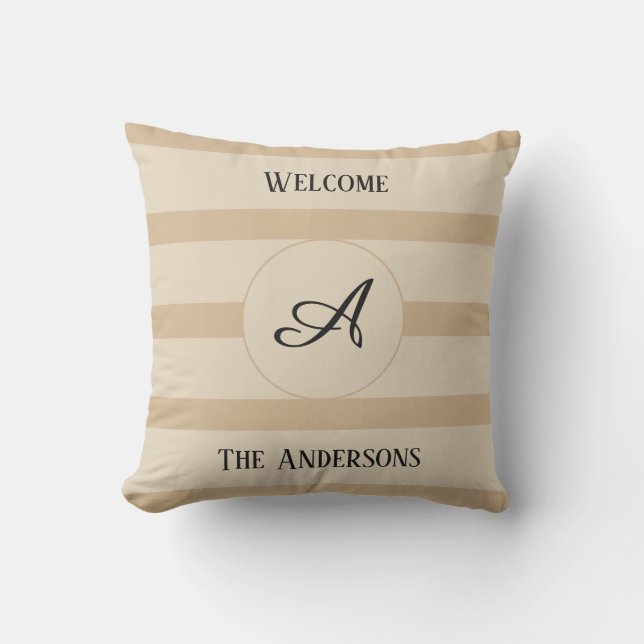 Almofada Bem-vindo, Nome da Família Monogramas, Faixa de Co (Frente)