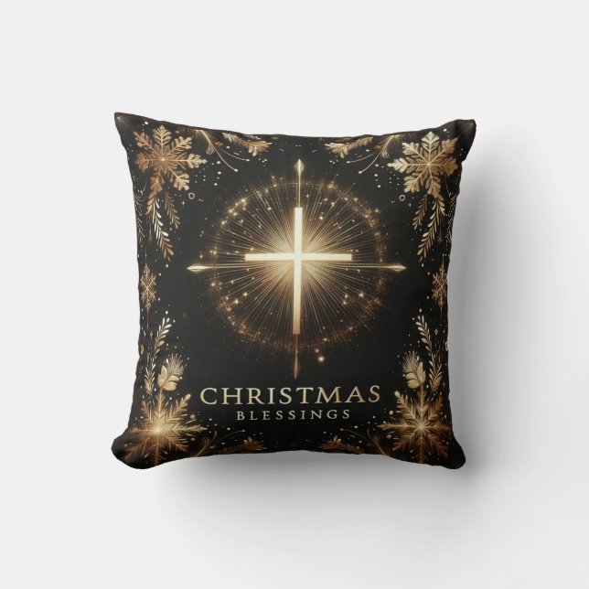 Almofada Bênçãos de Natal Pretas e Douradas (Frente)