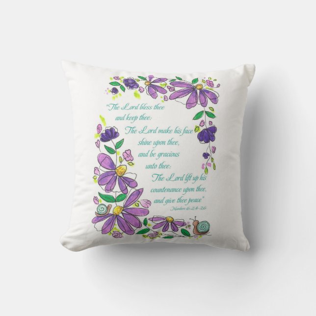 Almofada Bênçãos Escrituras Números 6:24-26 Floral Roxo (Frente)