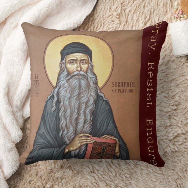 Almofada Bendito Serafim Rosa Desenho Ortodoxo Justo (Cobertor)