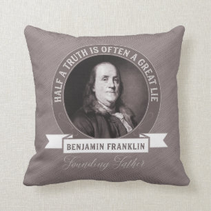 Almofada Benjamin Franklin Cita Verdade e Desinformação