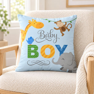 Almofada Berçário de Animais da Selva Baby Boy Blue