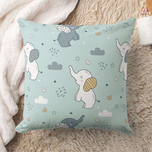 Almofada Berçário de Elefante Bebê Kawaii Azul (Cobertor)