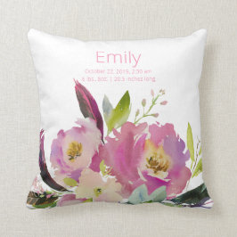 Almofada Berçário Estatísticas Menina Bebê Floral Rosa Aqua
