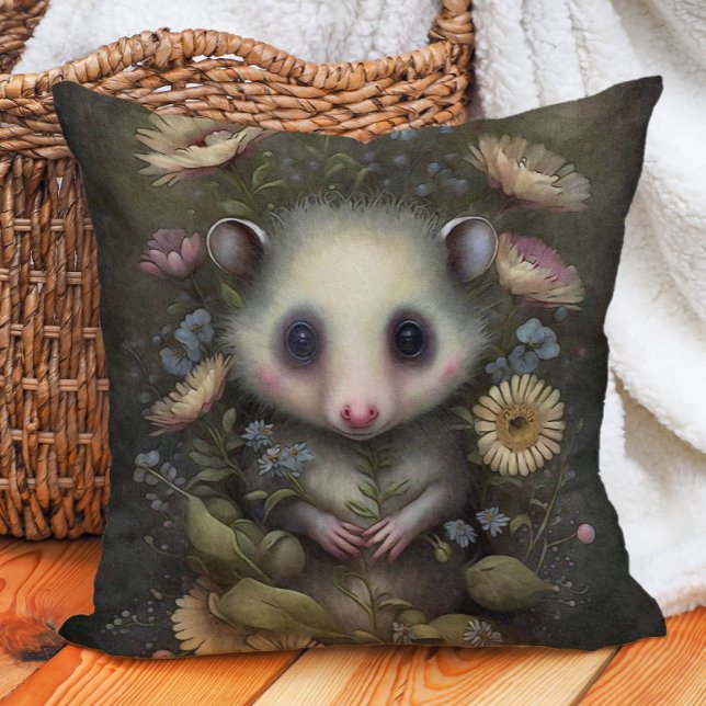 Almofada Berçário Florestal com um Bebê Gambá Fofo (Baby possum woodland nursery pillow)