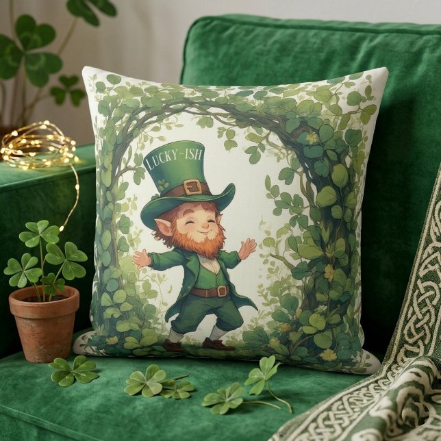 Almofada Berçário Mágico Floresta Sortuda do Leprechaun  (Lucky Forest Woodland Magical Leprechaun Nursery Throw Pillow)
