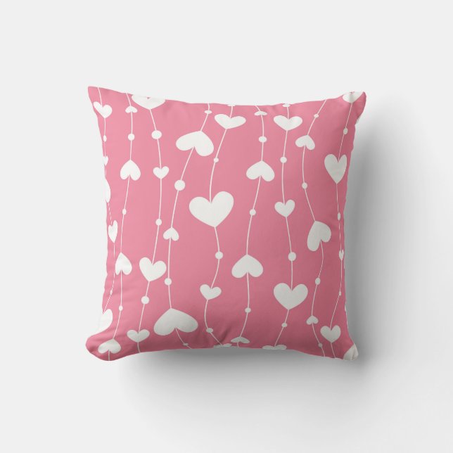 Almofada Berçário Meninas Sala Corações Brancos Rosa  (Frente)